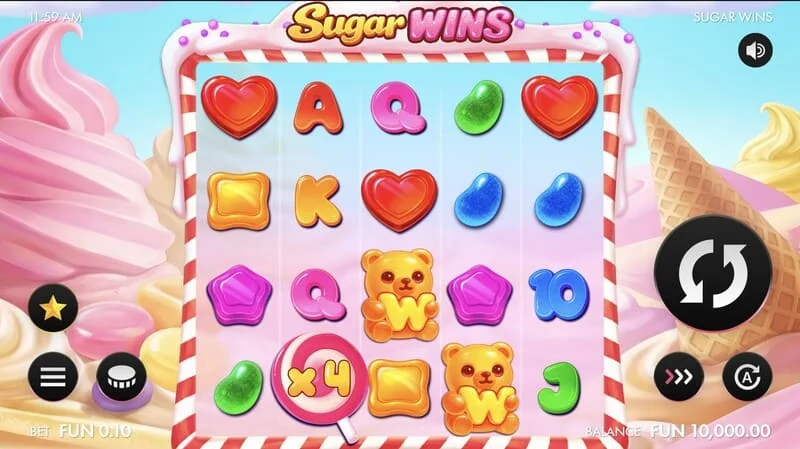 Sugar Wins - екран за игра с барабани 5x4